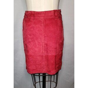 VTG 90s Lina Lee Red Leather Velvet Mini Skirt 42/6 Buttons Zip